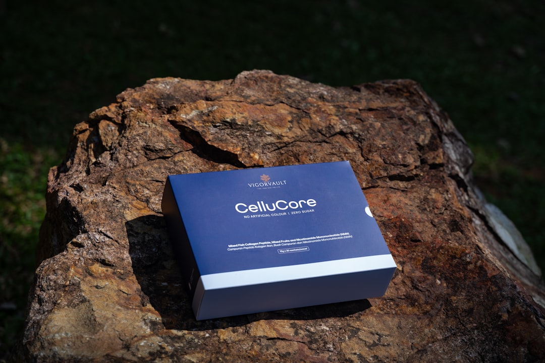 Cellucore box rests on a textured rock.
