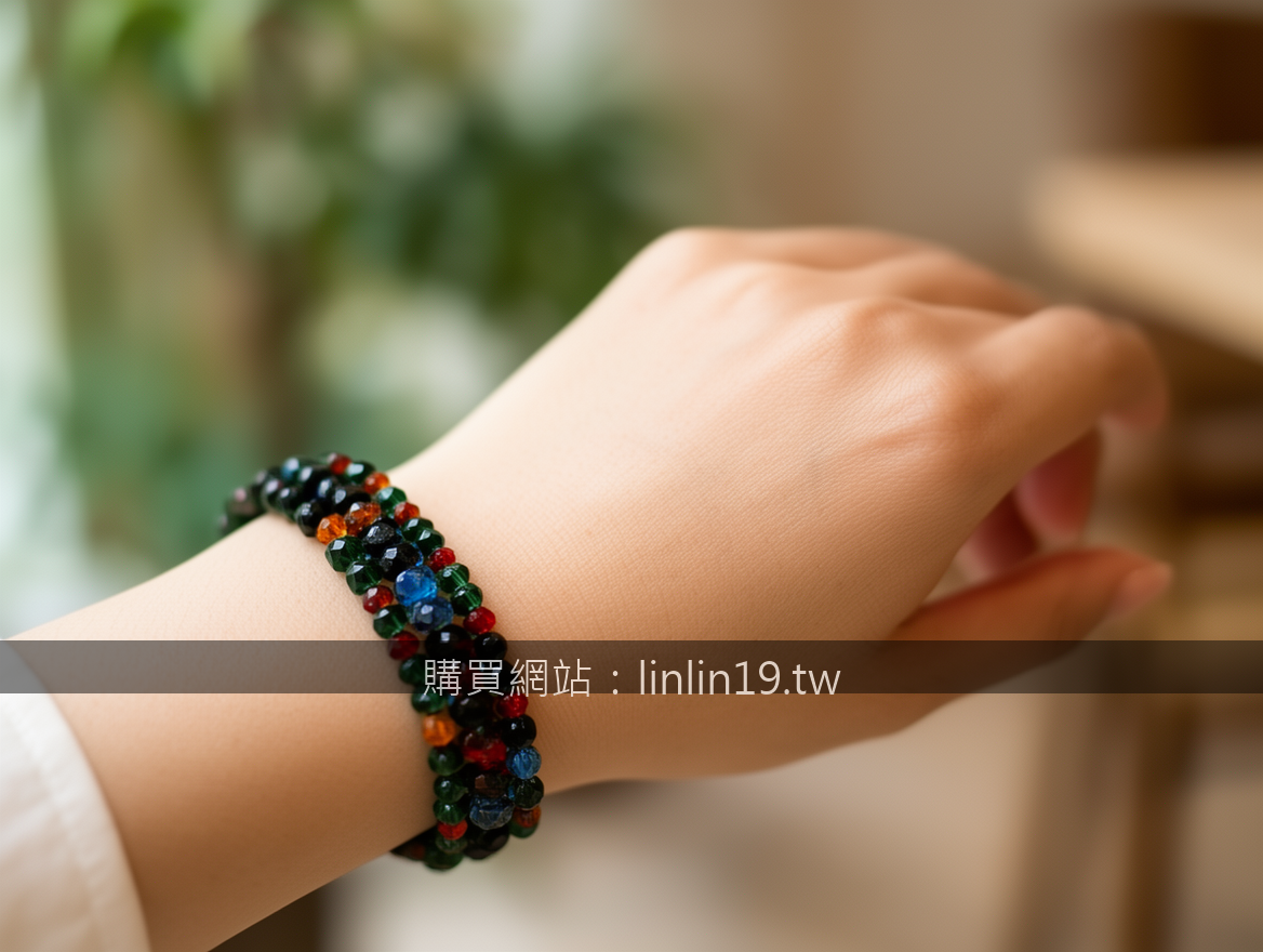 Lifestyle crystal bracelet photography showing on-wrist wearing.
Subject: Place 