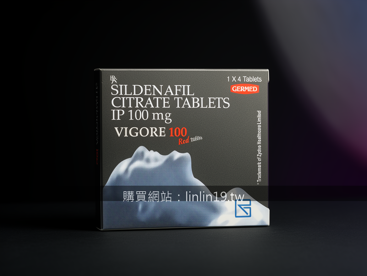 Editorial product photography on dark background. Photograph the Vigore 100mg Re